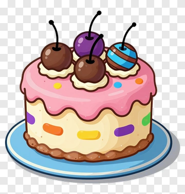 Cartoon Cake With Colorful Toppings PNG
