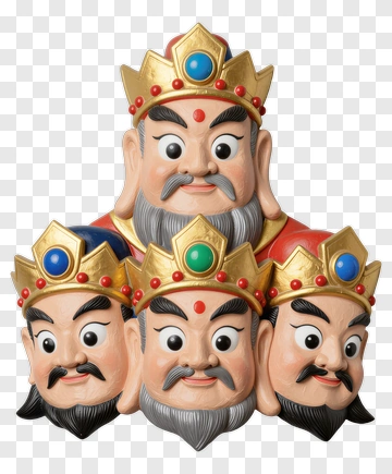 Colorful Four-Faced King Statue PNG