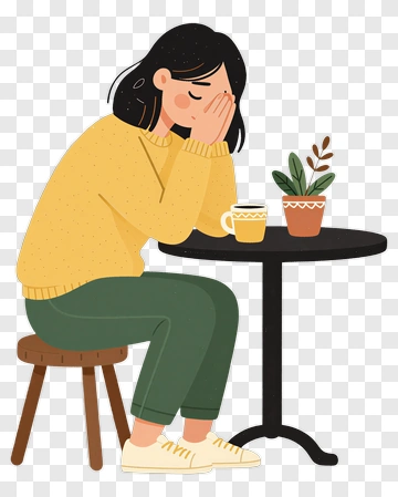 Woman Sitting At A Table With A Coffee Cup PNG