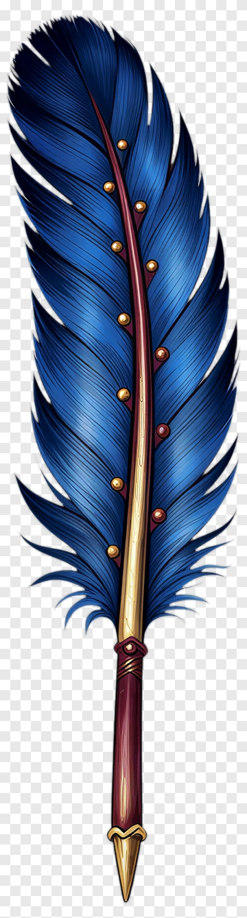 Blue Feather Quill With Decorative Elements PNG