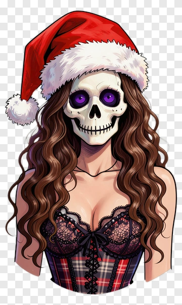 Skeleton Woman Wearing A Santa Hat PNG