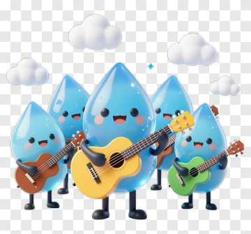 Cartoon Water Droplets Playing Guitars PNG