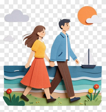 Couple Walking Along The Beach PNG