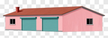 Pink House With Green Garage Doors PNG