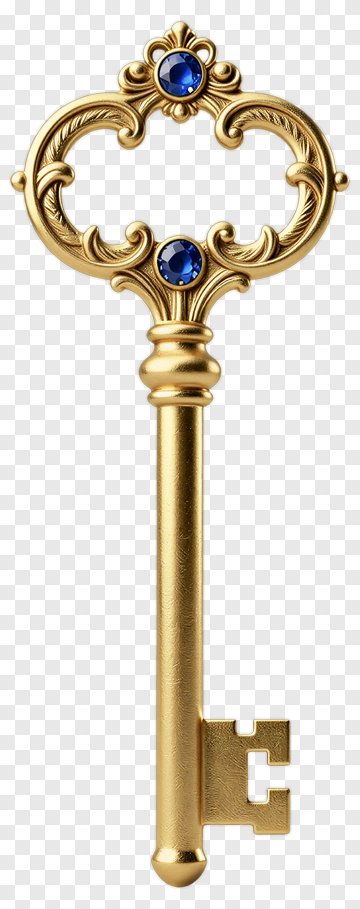 Golden Key With Blue Gemstone PNG