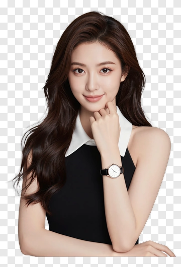 Woman Wearing A Watch With Long Hair PNG