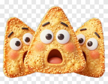 Cartoon Triangle Snacks With Surprised Expressions PNG