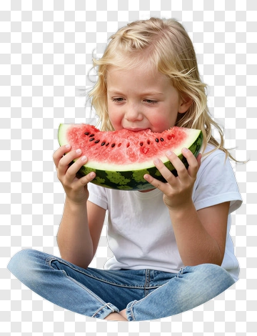 Girl Eating Watermelon Slice PNG