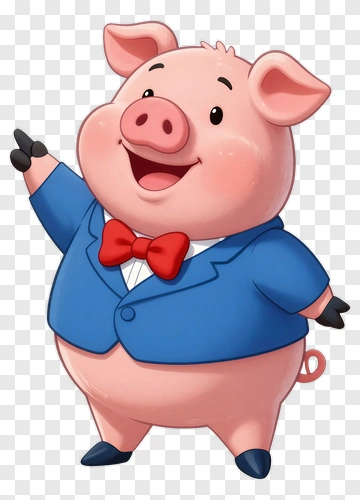 Cartoon Pig Wearing A Suit And Bow Tie PNG
