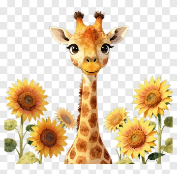 Cute Giraffe Surrounded By Sunflowers PNG