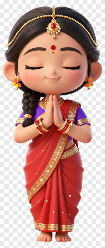 3D Girl In Traditional Indian Dress With Praying Gesture PNG