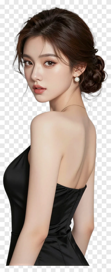 Elegant Woman In Black Dress PNG