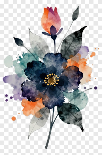 Watercolor Flower Bouquet With Leaves PNG