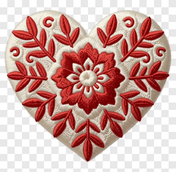 Embroidered Heart With Floral Design PNG