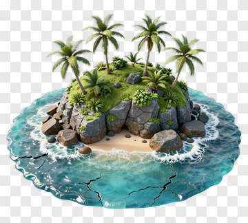 3D Tropical Island With Palm Trees And Ocean Waves PNG