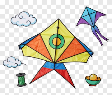 Colorful Kite With Clouds And Spool PNG