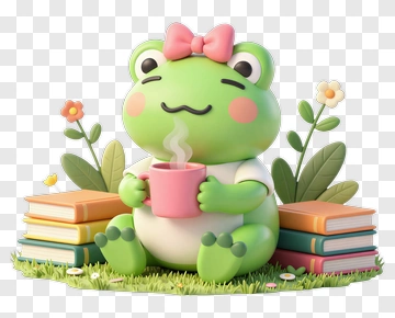 3D Frog Holding A Cup In A Garden PNG