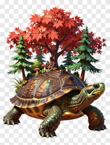 Turtle With Trees And Mushrooms On Its Shell PNG