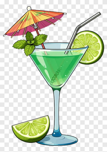 Colorful Cocktail With Umbrella And Lime PNG