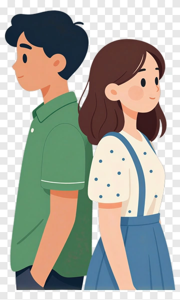 Cartoon Couple Back To Back PNG