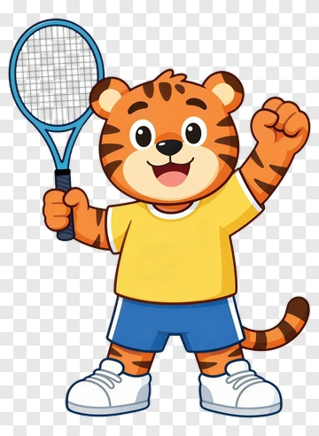 Cartoon Tiger Holding A Tennis Racket PNG