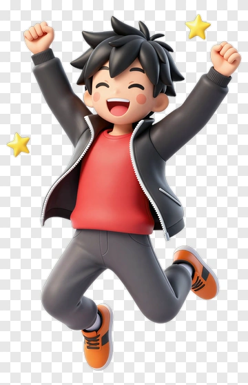 Cartoon Boy Jumping With Excitement PNG
