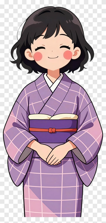 Cartoon Girl In A Purple Kimono PNG