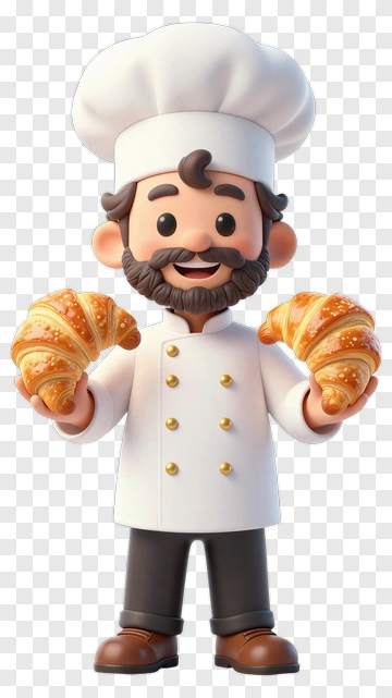 Cartoon Chef Holding Croissants PNG