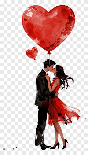 Couple Kissing With Heart Balloons PNG