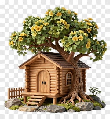 Wooden House Integrated With A Tree PNG
