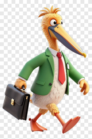 Cartoon Pelican Wearing A Suit And Carrying A Briefcase PNG
