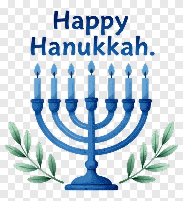 Happy Hanukkah Menorah With Olive Branches PNG
