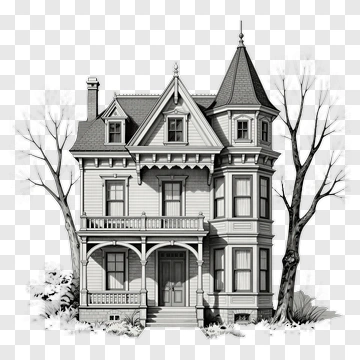 Victorian House With Trees PNG