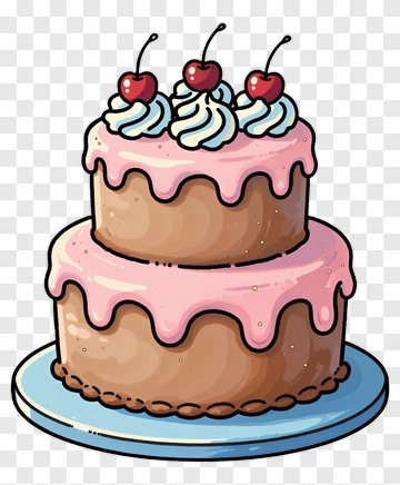 Cartoon Birthday Cake With Cherries PNG