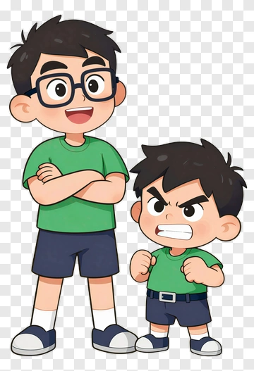 Cartoon Brothers Standing Together PNG