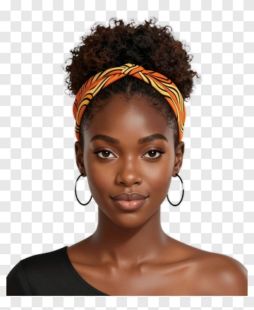 Woman With Curly Hair And Colorful Headband PNG