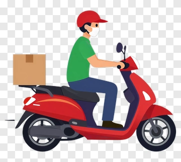 Delivery Person Riding A Scooter With A Package PNG