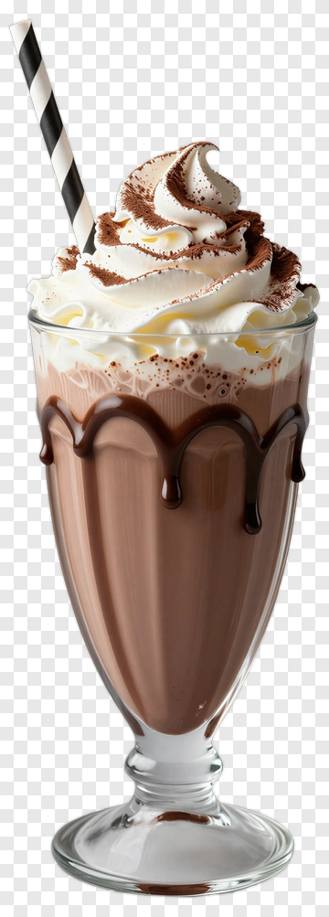 Chocolate Milkshake With Whipped Cream And Straw PNG