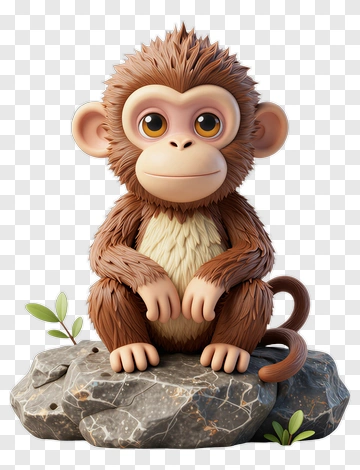 3D Cartoon Monkey Sitting On A Rock PNG