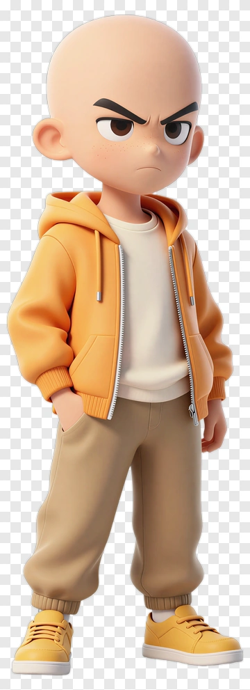 3D Cartoon Character In Orange Hoodie PNG