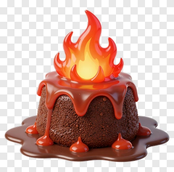 Chocolate Lava Cake With Flames PNG