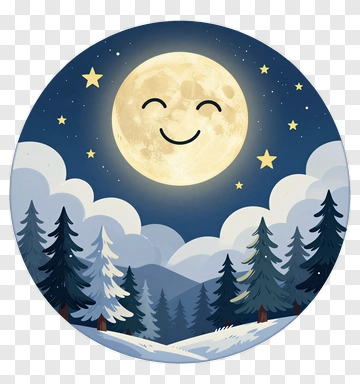 Happy Moon Over Snowy Pine Forest PNG