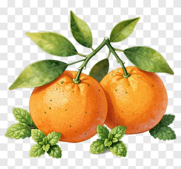 Two Oranges With Leaves And Mint PNG