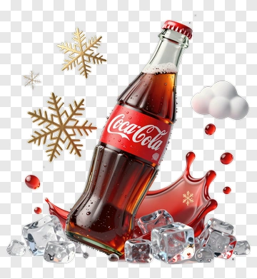 Coca-Cola Bottle With Ice And Holiday Decorations PNG