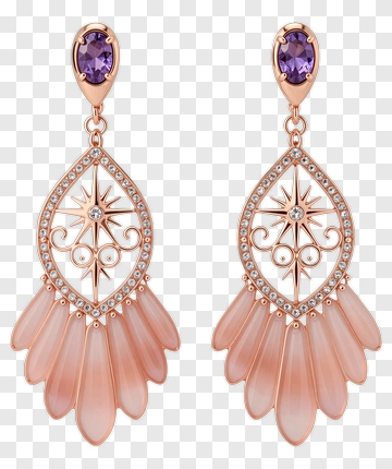 Elegant Rose Gold Earrings With Purple Gemstones PNG