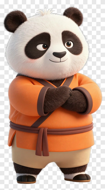 3D Panda Character In Orange Robe PNG