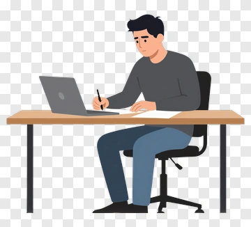 Man Working At A Desk With A Laptop PNG