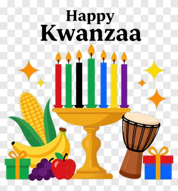 Happy Kwanzaa Celebration With Candles And Gifts PNG