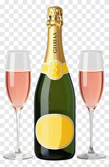 Champagne Bottle With Two Glasses PNG