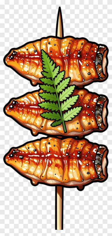 Delicious Skewered Grilled Chicken With Fern PNG